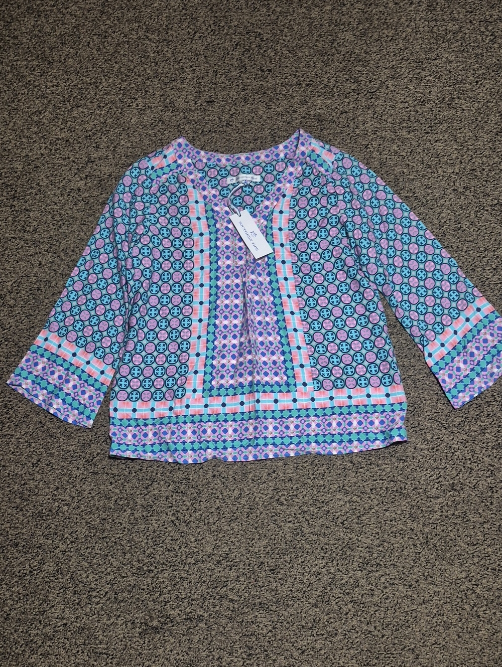 NWT Southern Tide Geometric Split-Neck Tunic in Blue, Purple & Pink